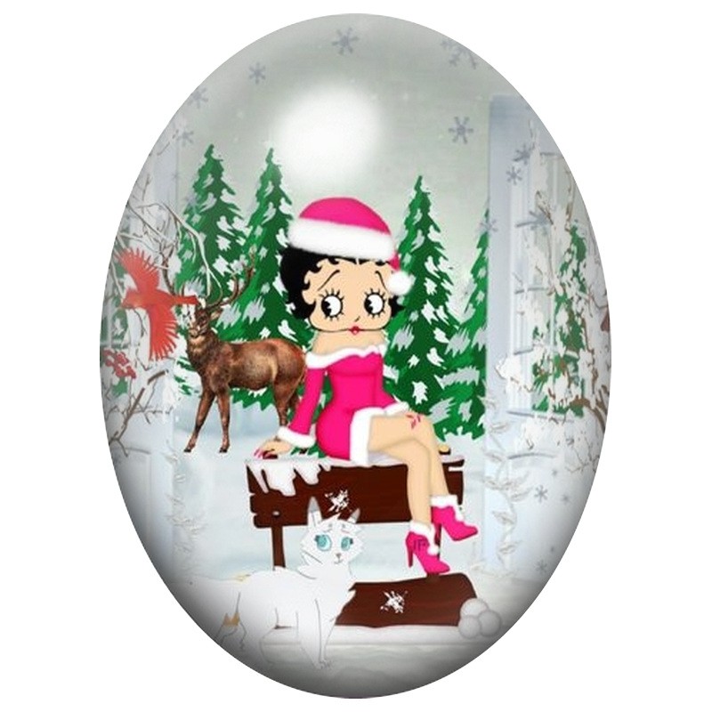 Cabochon en Verre Illustré Betty Boop avec le Renne de Noël 13x18, 18x25 ou 30x40mm