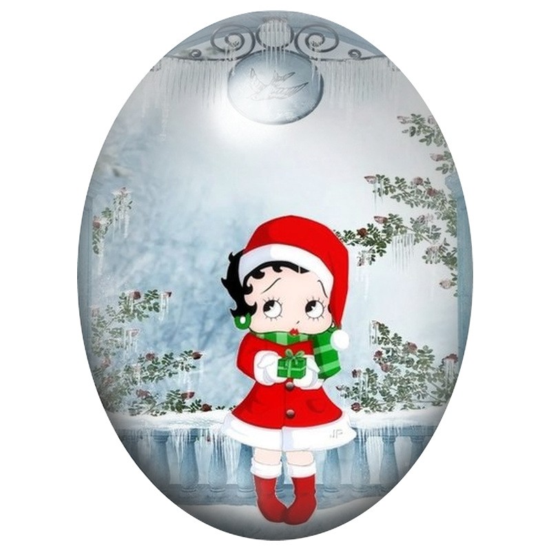 Cabochon en Verre Illustré Petite Betty Boop avec son Cadeau 13x18, 18x25 ou 30x40mm