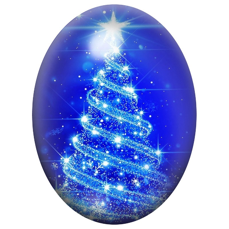 Cabochon en Verre Illustré Sapin Bleu de Lumière 13x18, 18x25 ou 30x40mm