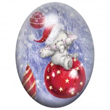 Cabochon en Verre Illustré Éléphant sur une Boule de Noël Rouge 13x18, 18x25 ou 30x40mm pour la Création de Bijoux Fantaisie - D