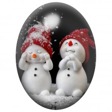 Cabochon en Verre Illustré Deux Bonhommes de Neige au Bonnet Rouge 13x18, 18x25 ou 30x40mm pour la Création de Bijoux Fantaisie 