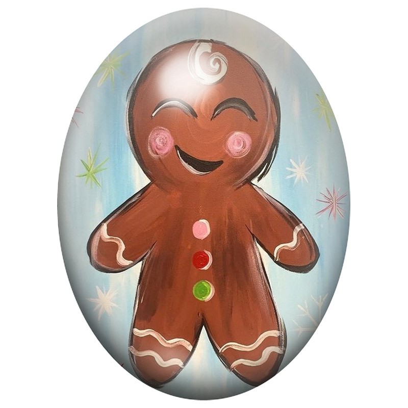 Cabochon en Verre Illustré Bonhomme en Pain d’Épices Souriant 13x18, 18x25 ou 30x40mm