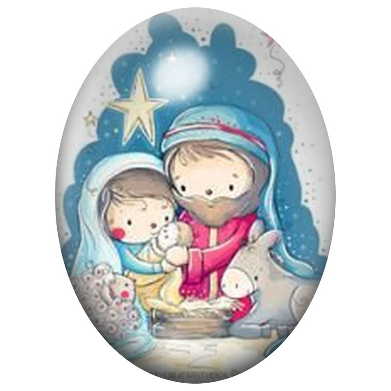 Cabochon en Verre Illustré Nativité à l’Étoile Bleue 13x18, 18x25 ou 30x40mm