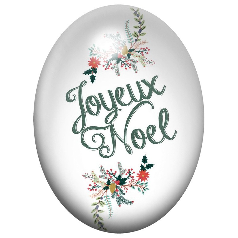 Cabochon en Verre Illustré Joyeux Noël aux Branches Fleuries 13x18, 18x25 ou 30x40mm