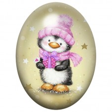 Cabochon en Verre Illustré Pingouin au Bonnet Rose 13x18, 18x25 ou 30x40mm pour la Création de Bijoux Fantaisie - DIY