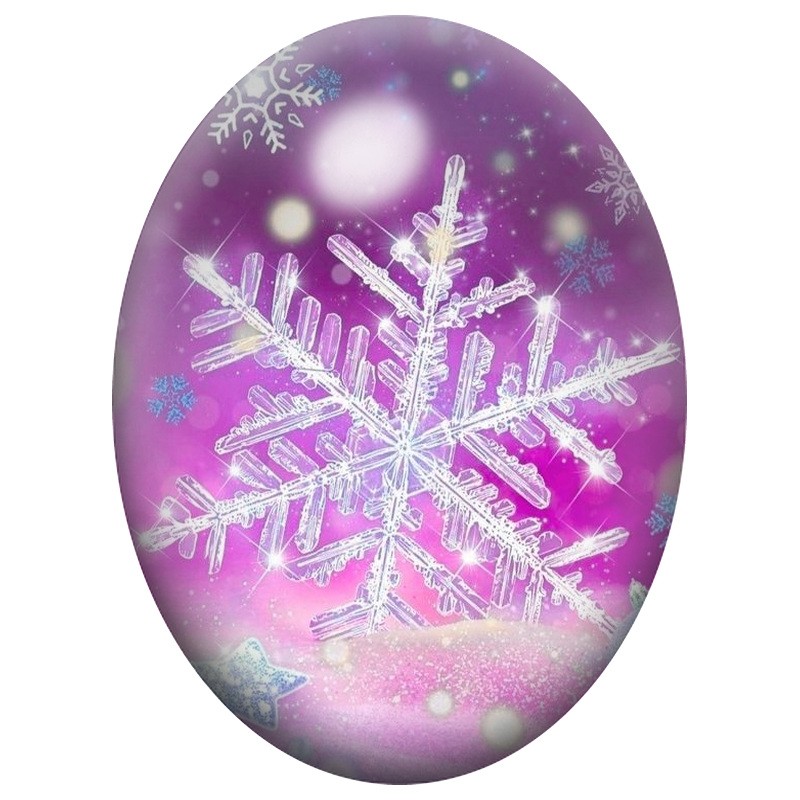 Cabochon en Verre Illustré Grand Flocon Cristallin Violet 13x18, 18x25 ou 30x40mm