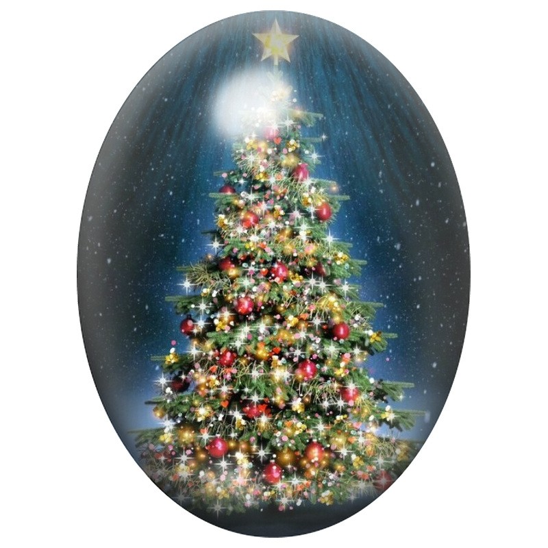 Cabochon en Verre Illustré Sapin Illuminé sous l’Étoile 13x18, 18x25 ou 30x40mm