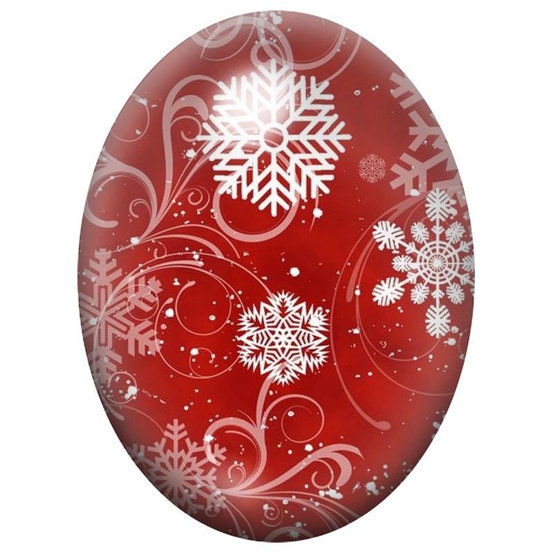 Cabochon en Verre Illustré Flocons et Arabesques sur Fond Rouge 13x18, 18x25 ou 30x40mm
