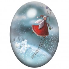 Cabochon en Verre Illustré Ange au-dessus du Village Enneigé 13x18, 18x25 ou 30x40mm pour la Création de Bijoux Fantaisie - DIY