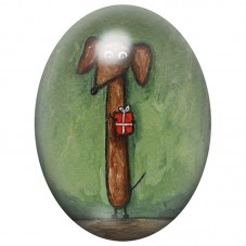 Cabochon en Verre Illustré Teckel avec Petit Cadeau Rouge 13x18, 18x25 ou 30x40mm pour la Création de Bijoux Fantaisie - DIY