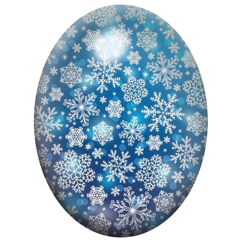 Cabochon en Verre Illustré Nuée de Flocons Blancs sur Fond Bleu 13x18, 18x25 ou 30x40mm