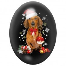 Cabochon en Verre Illustré Teckel au Bonnet de Noël 13x18, 18x25 ou 30x40mm pour la Création de Bijoux Fantaisie - DIY