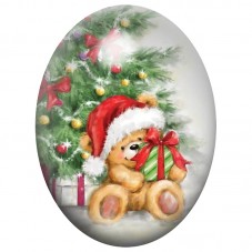 Cabochon en Verre Illustré Ourson au Cadeau sous le Sapin 13x18, 18x25 ou 30x40mm pour la Création de Bijoux Fantaisie - DIY