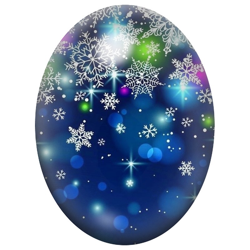 Cabochon en Verre Illustré Flocons Multicolores sur Fond Bleu Nuit 13x18, 18x25 ou 30x40mm