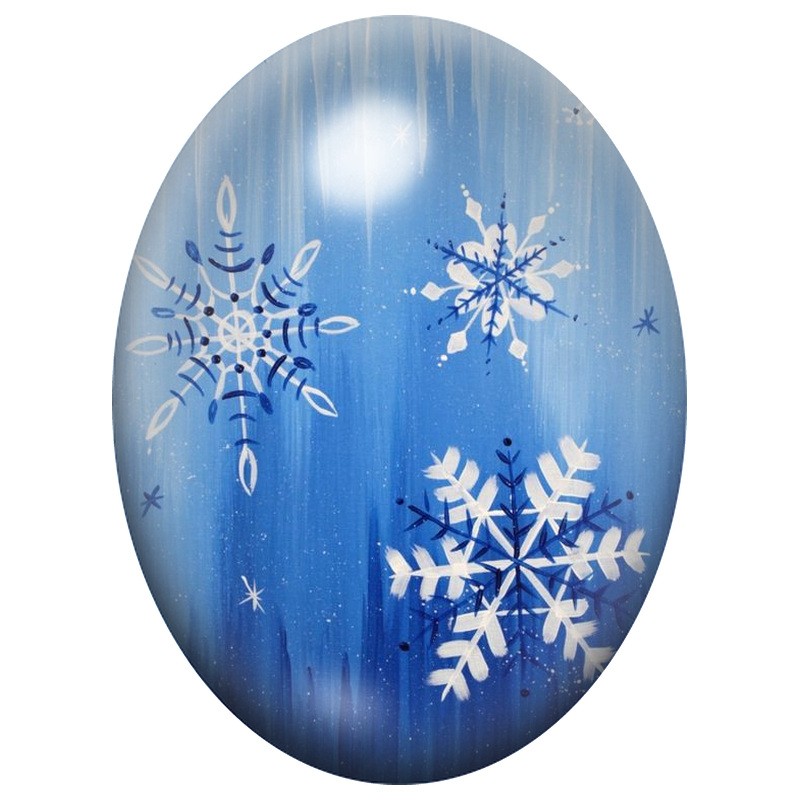 Cabochon en Verre Illustré Grands Flocons sur Fond Bleu 13x18, 18x25 ou 30x40mm