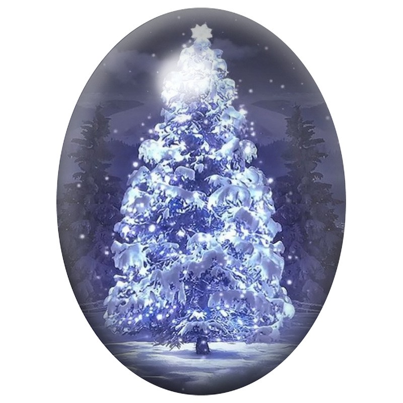 Cabochon en Verre Illustré Sapin Blanc Scintillant 13x18, 18x25 ou 30x40mm