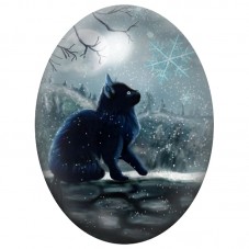 Cabochon en Verre Illustré Chat Noir sous la Neige 13x18, 18x25 ou 30x40mm pour la Création de Bijoux Fantaisie - DIY