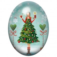 Cabochon en Verre Illustré Femme en Robe Sapin de Noël 13x18, 18x25 ou 30x40mm pour la Création de Bijoux Fantaisie - DIY