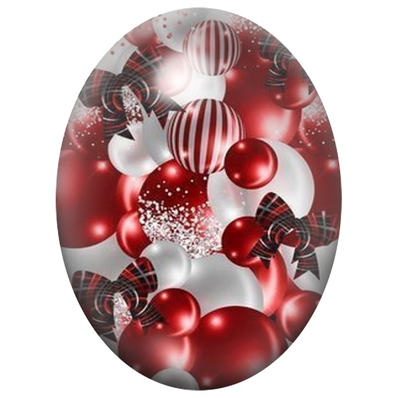 Cabochon en Verre Illustré Boules Rouges et Blanches de Noël 13x18, 18x25 ou 30x40mm