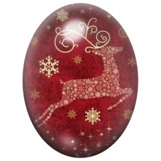 Cabochon en Verre Illustré Renne Doré sur Fond Rouge 13x18, 18x25 ou 30x40mm pour la Création de Bijoux Fantaisie - DIY