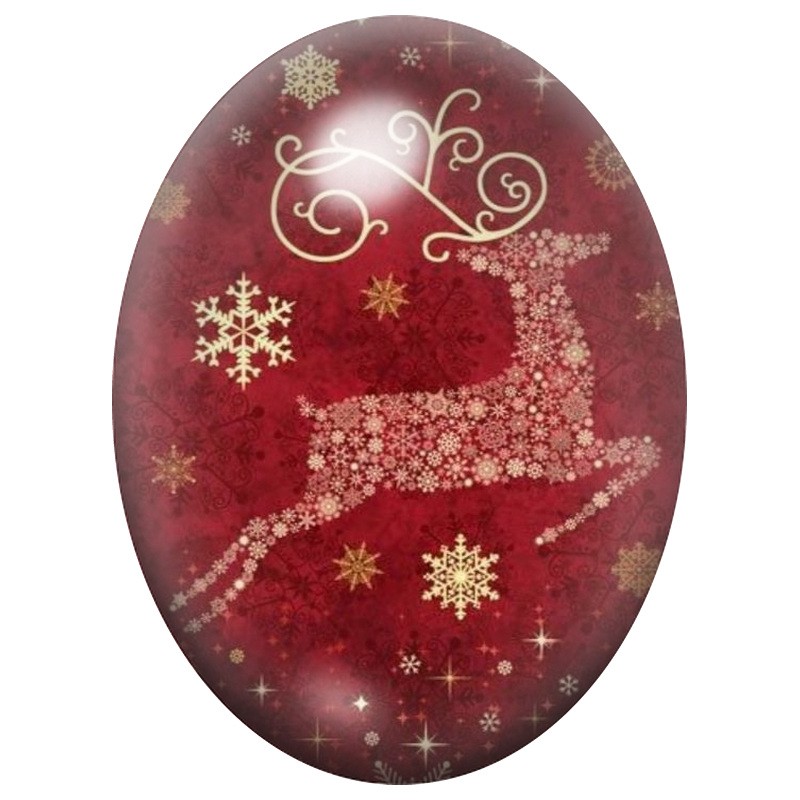 Cabochon en Verre Illustré Renne Doré sur Fond Rouge 13x18, 18x25 ou 30x40mm