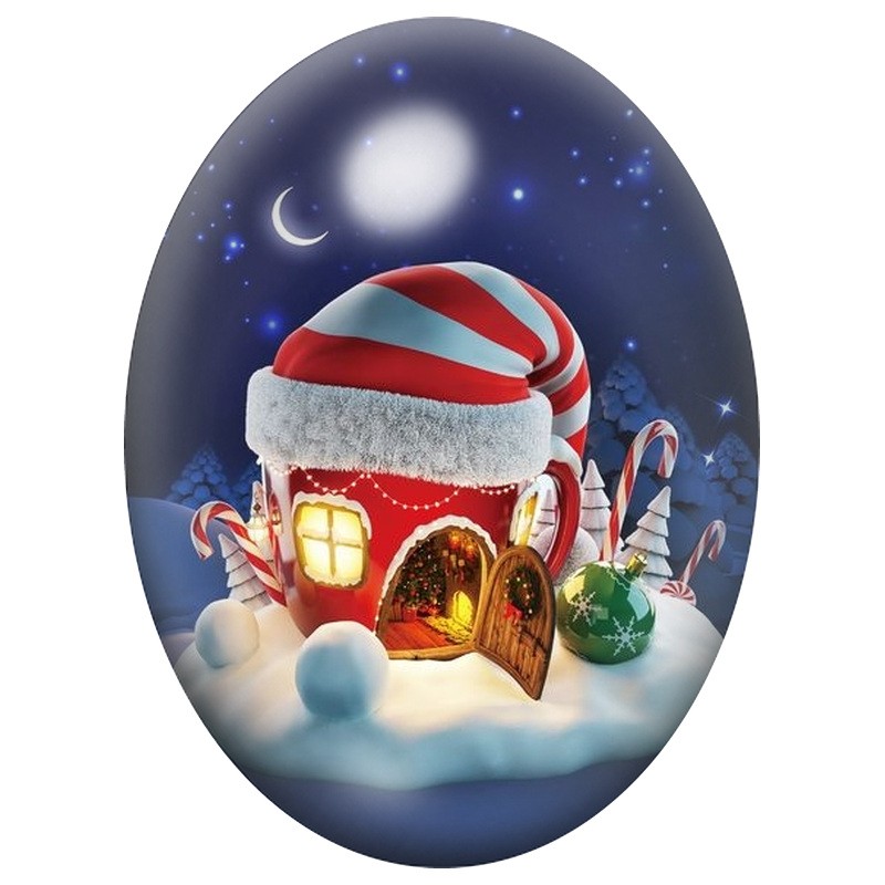 Cabochon en Verre Illustré Maison au Bonnet de Noël 13x18, 18x25 ou 30x40mm