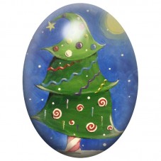Cabochon en Verre Illustré Sapin Vert aux Spirales Colorées 13x18, 18x25 ou 30x40mm pour la Création de Bijoux Fantaisie - DIY