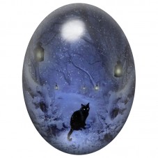 Cabochon en Verre Illustré Chat Noir dans la Nuit d’Hiver 13x18, 18x25 ou 30x40mm pour la Création de Bijoux Fantaisie - DIY