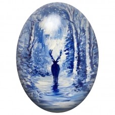 Cabochon en Verre Illustré Cerf dans la Forêt Enneigée 13x18, 18x25 ou 30x40mm pour la Création de Bijoux Fantaisie - DIY