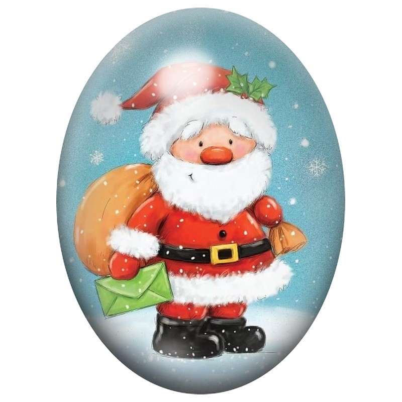 Cabochon en Verre Illustré Père Noël avec une Lettre 13x18, 18x25 ou 30x40mm
