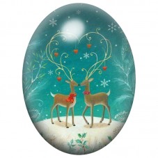 Cabochon en Verre Illustré Deux Rennes sous la Neige 13x18, 18x25 ou 30x40mm pour la Création de Bijoux Fantaisie - DIY