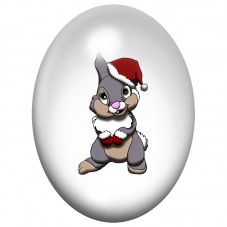 Cabochon en Verre Illustré Lapin Gris au Bonnet de Noël 13x18, 18x25 ou 30x40mm pour la Création de Bijoux Fantaisie - DIY