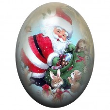 Cabochon en Verre Illustré Père Noël avec les Animaux de la Forêt 13x18, 18x25 ou 30x40mm pour la Création de Bijoux Fantaisie -