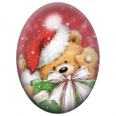 Cabochon en Verre Illustré Ourson dans un Cadeau de Noël 13x18, 18x25 ou 30x40mm pour la Création de Bijoux Fantaisie - DIY
