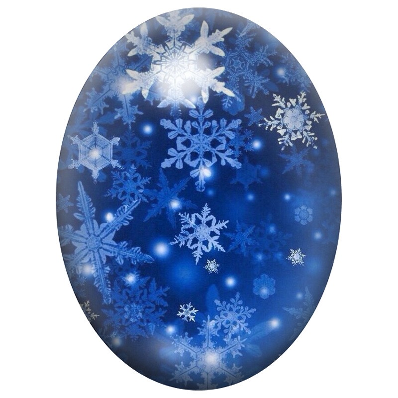 Cabochon en Verre Illustré Flocons Bleus dans la Nuit 13x18, 18x25 ou 30x40mm