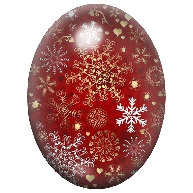 Cabochon en Verre Illustré Flocons Dorés sur Fond Rouge 13x18, 18x25 ou 30x40mm