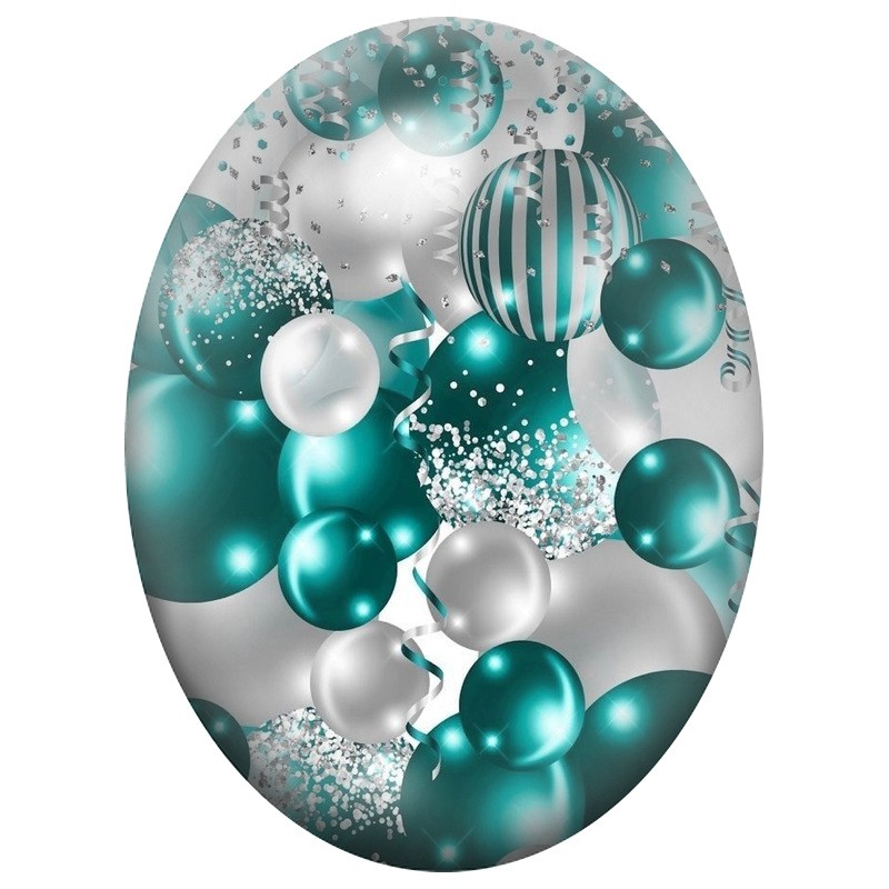 Cabochon en Verre Illustré Boules de Noël Turquoise et Argent 13x18, 18x25 ou 30x40mm