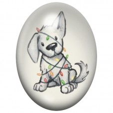 Cabochon en Verre Illustré Chien Pris dans une Guirlande de Noël 13x18, 18x25 ou 30x40mm pour la Création de Bijoux Fantaisie - 