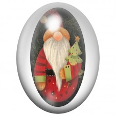 Cabochon en Verre Illustré Gnome Rouge avec Sapin et Cadeau 13x18, 18x25 ou 30x40mm pour la Création de Bijoux Fantaisie - DIY