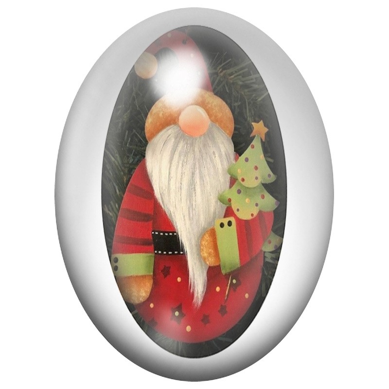 Cabochon en Verre Illustré Gnome Rouge avec Sapin et Cadeau 13x18, 18x25 ou 30x40mm
