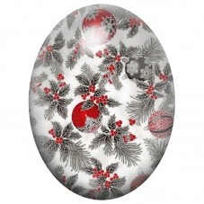 Cabochon en Verre Illustré Branches de Sapin et Boules Rouges 13x18, 18x25 ou 30x40mm pour la Création de Bijoux Fantaisie - DIY
