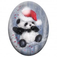 Cabochon en Verre Illustré Panda au Bonnet de Noël 13x18, 18x25 ou 30x40mm pour la Création de Bijoux Fantaisie - DIY
