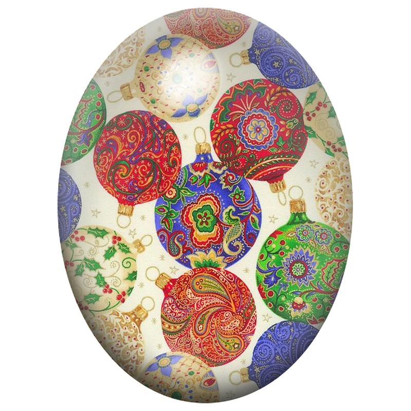 Cabochon en Verre Illustré Boules de Noël aux Motifs Mandala 13x18, 18x25 ou 30x40mm