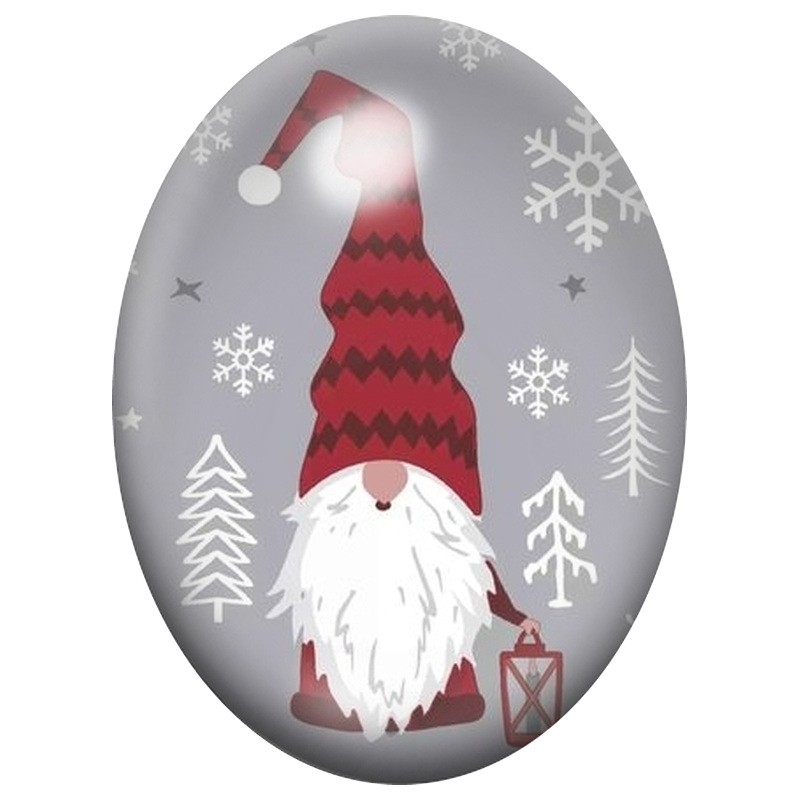 Cabochon en Verre Illustré Gnome au Bonnet Rouge Rayé 13x18, 18x25 ou 30x40mm