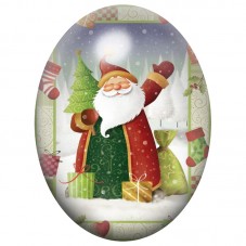 Cabochon en Verre Illustré Père Noël avec sa Hotte de Cadeaux 13x18, 18x25 ou 30x40mm pour la Création de Bijoux Fantaisie - DIY