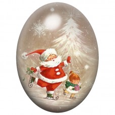 Cabochon en Verre Illustré Père Noël et Enfant sous la Neige 13x18, 18x25 ou 30x40mm pour la Création de Bijoux Fantaisie - DIY
