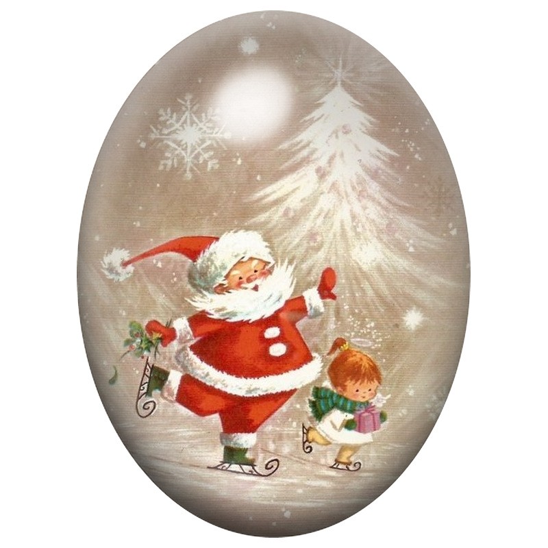 Cabochon en Verre Illustré Père Noël et Enfant sous la Neige 13x18, 18x25 ou 30x40mm