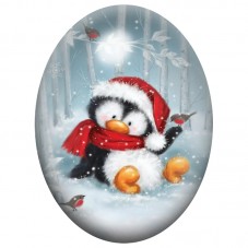 Cabochon en Verre Illustré Pingouin au Bonnet et à l’Écharpe Rouges 13x18, 18x25 ou 30x40mm pour la Création de Bijoux Fantaisie