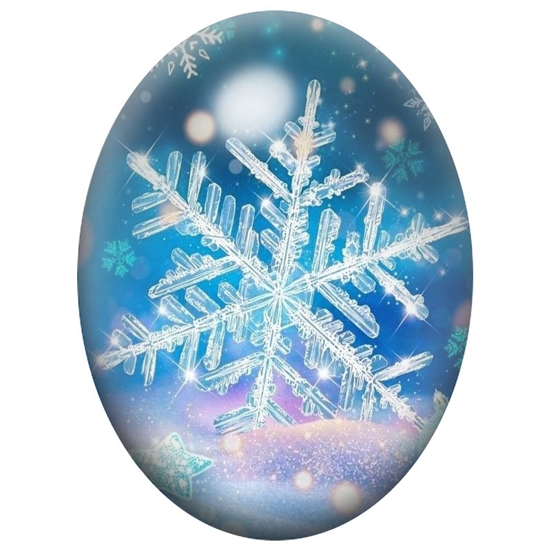 Cabochon en Verre Illustré Grand Flocon Cristallin 13x18, 18x25 ou 30x40mm
