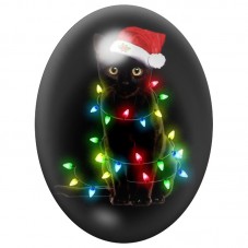Cabochon en Verre Illustré Chat Noir dans une Guirlande de Noël 13x18, 18x25 ou 30x40mm pour la Création de Bijoux Fantaisie - D